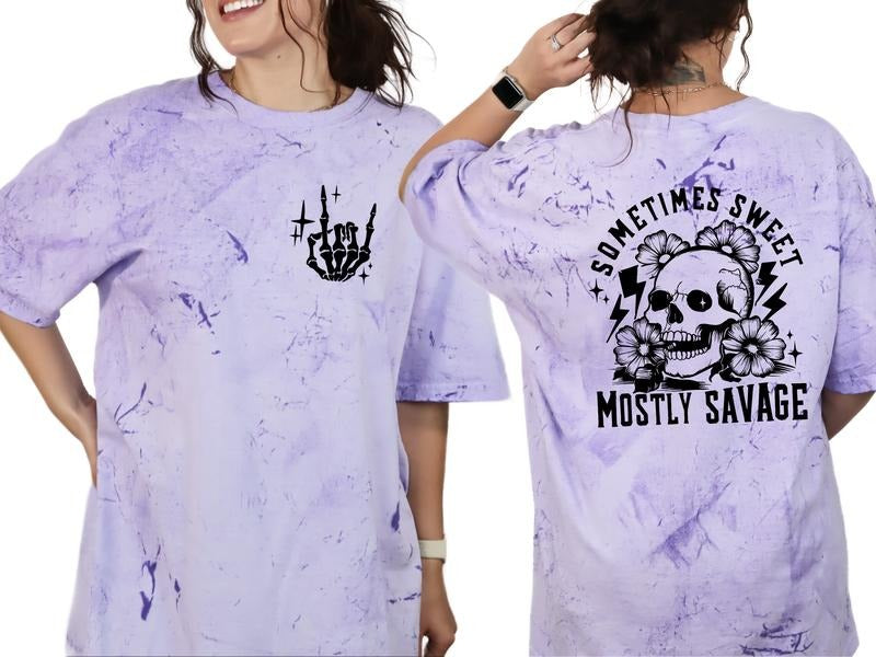 Sometimes Sweet, Mostly Savage Unisex Sizing T Shirt for Women, Casual Graphic Tee, Skeleton Shirt, Snarky & Offensive Shirt,