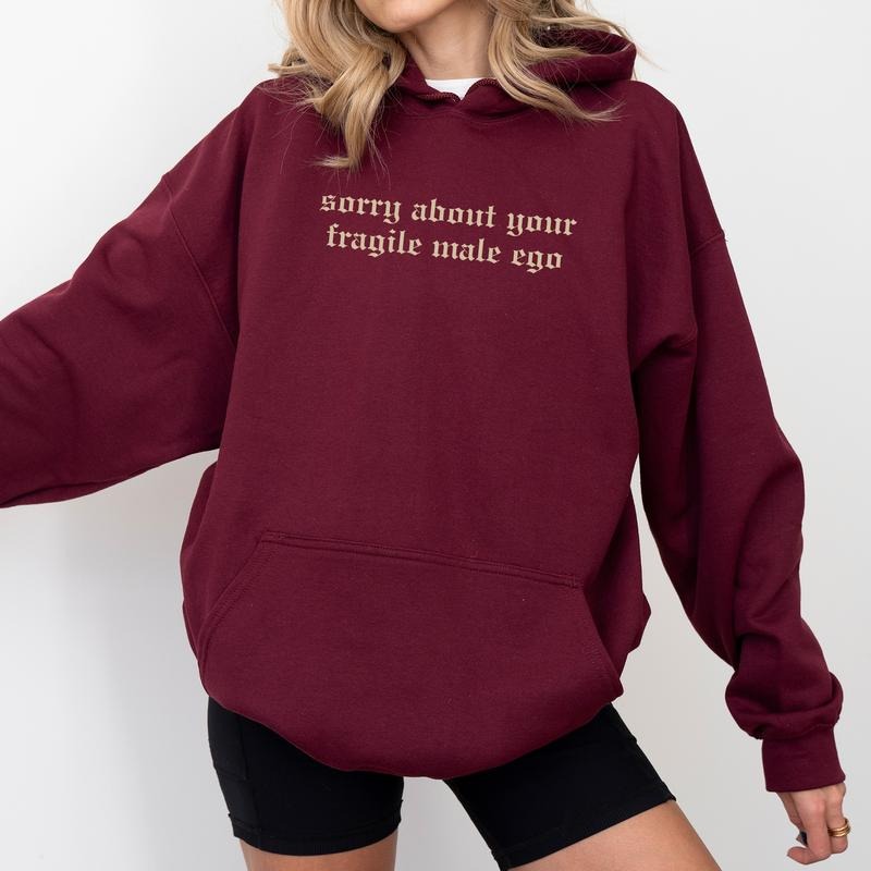 Sorry Retro About Your Fragile Hoodie, Women's Rights Hooded Sweatshirt, Funny Strong Girl Top, Empowerment Women's Tops, Soft Long Sleeve Pullover, Casual Womenswear