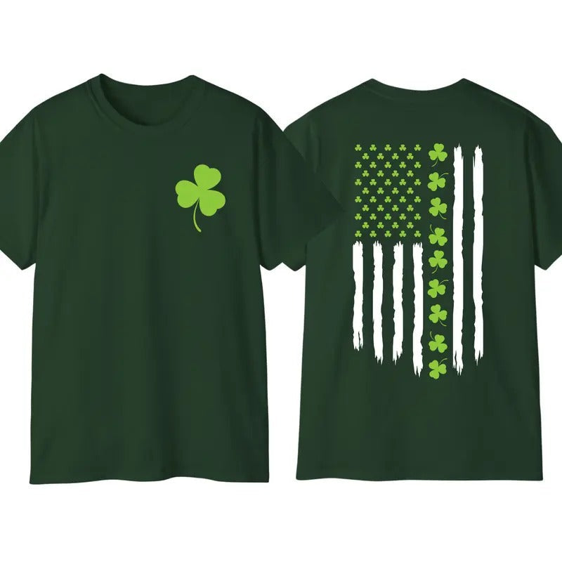 St Patricks Day USA Flag T-Shirt, Lucky Shamrock American Flag Hoodie, American Irish Flag Sweatshirt, For Men And Women, Trend