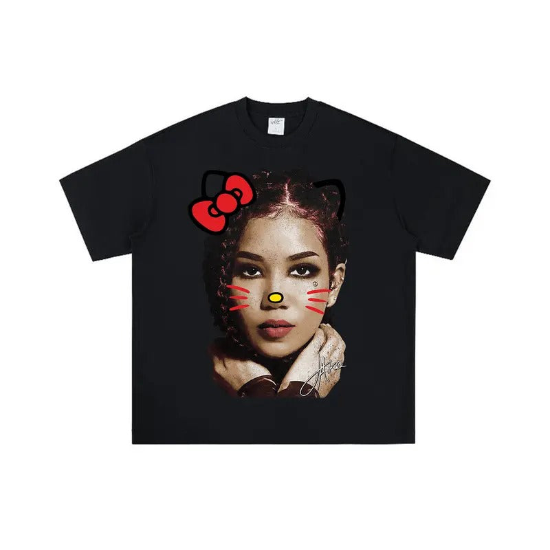 Stand Out in Jhene Red Kitty Big Face Graphic Tee