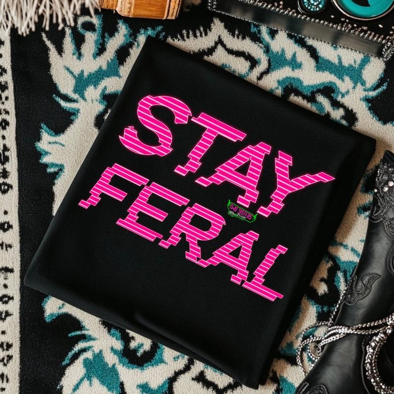 Stay Feral GLITCHY HOT PINK Graphic Top for Women - Casual Style, Summer Wear - Womenswear