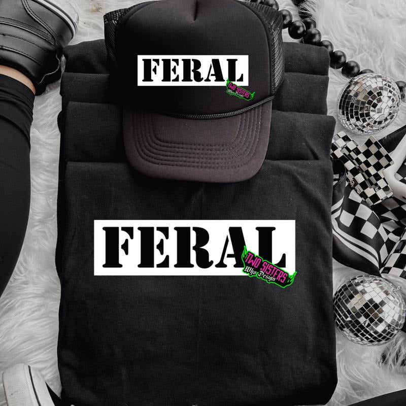Stay Feral White Print Summer T-Shirt + Trucker Hat - Unisex Short Sleeve Casual Comfort Cotton Graphic T-Shirt for Everyday Wear - Comfortable