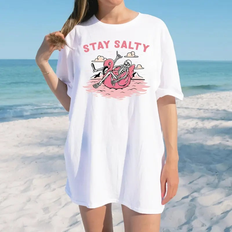 Stay Salty Tee, Salty Skeleton T-shirt, Beach Tee, Salty T-shirt, Funny Skeleton Beach Tee, Funny Beach Skeleton Shirt Menswear Top Underwear Tshirt Streetwear Man Tropical Crewneck Shortsleeve Round Neck Casual