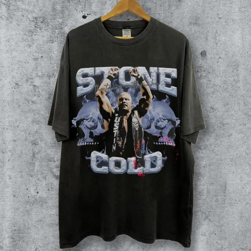 Stone Cold Vintage 90s Graphic Style T-Shirt, Steve Austin Shirt, Vintage Oversized Sport Tee, Unisex shirt, Wrestling Gift Menswear Top Underwear Tshirt Streetwear Man Tropical Crewneck Shortsleeve Round Neck Casual