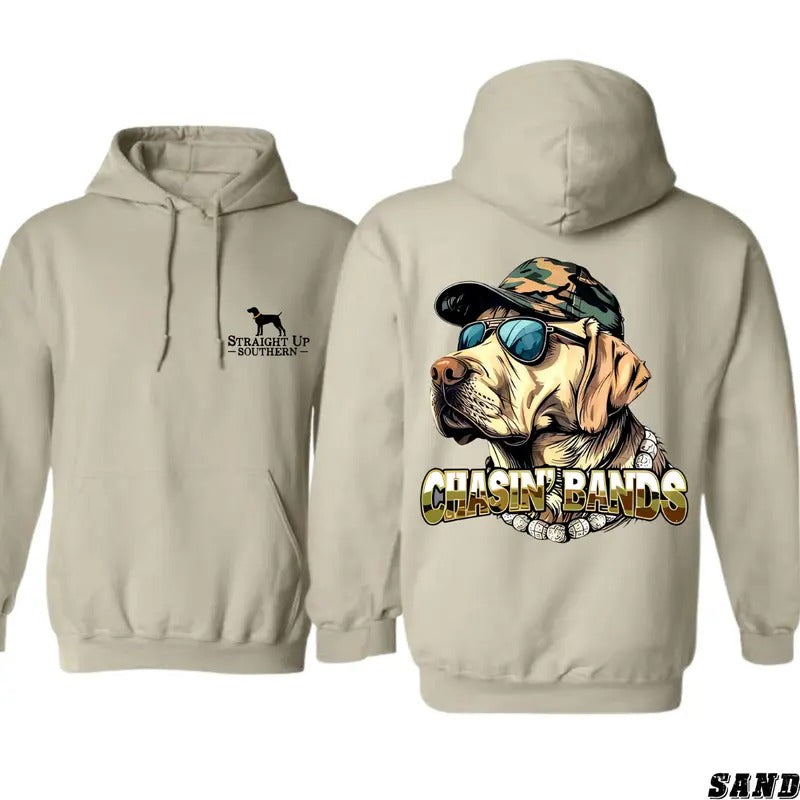 Straight Up Southern Hoodie - Chasin' Bands Design Featuring Cool Hunting Dog Graphics in Camo, country boy clothing, Perfect for Outdoor Enthusiasts and Dog Lovers, Unisex Hoodie for Everyday Comfort and Adventure-Ready Style Sweaters Menswear Tops