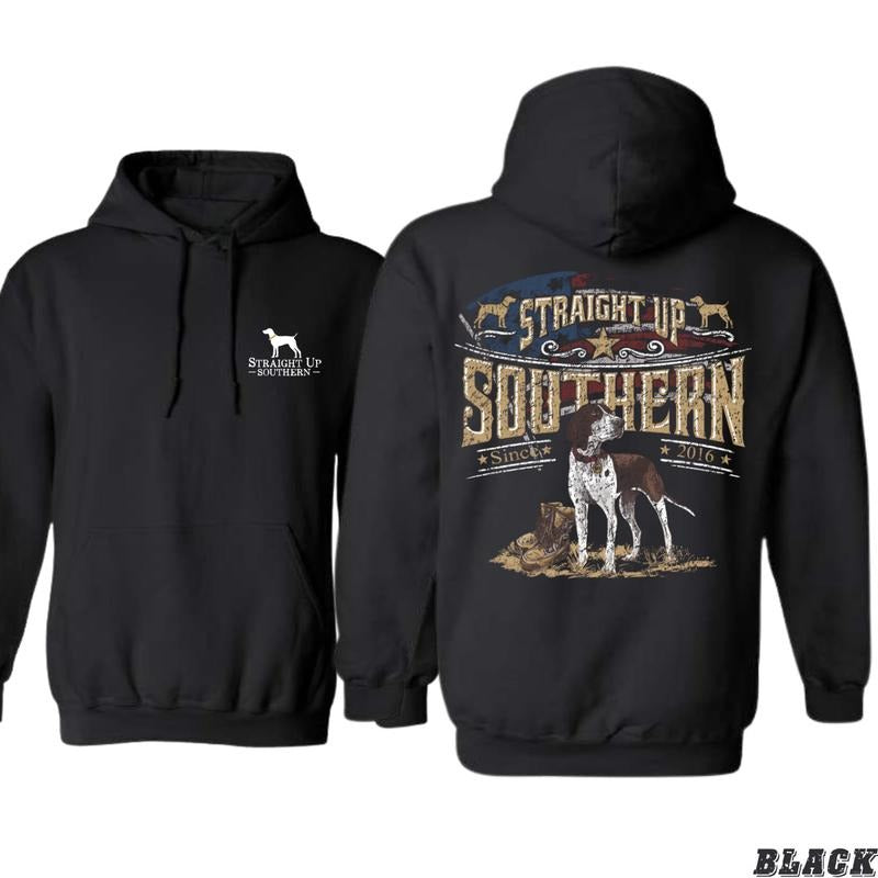 Straight Up Southern Hoodie - Classic Southern Pride Design Featuring Loyal Hunting Dog Graphics, camo country hoodies, Perfect for Dog Lovers and Southern Lifestyle Enthusiasts, Unisex Hoodie for Warm Comfort and True Southern Spirit Menswear Sweaters