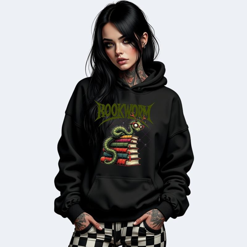 Streetwear BOOKWORM Grunge Skulls Cotton Crewneck Sweatshirt Hoodie Casual All Seasons Women's Graphic Top