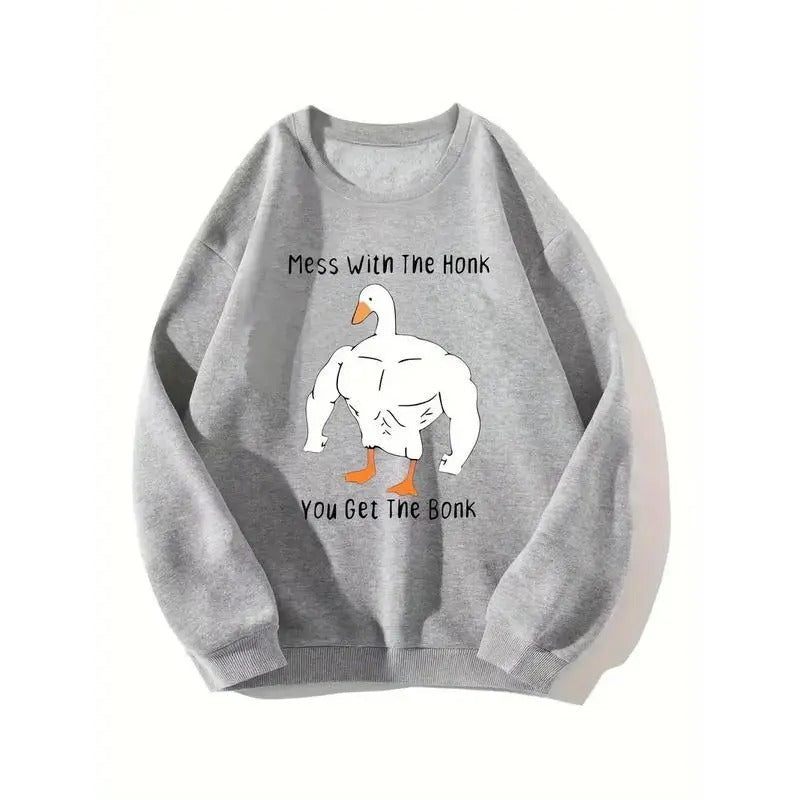 Strong Goose Print Casual Sweatshirt, Pullover Loose Crew Neck Sweatshirt, Women's Sweatshirts, Funny Duck Shirt, T-shirt Cotton Womenswear Light Polyester Solid Tops Unique Design, For Women, Gift For All Comfort Check