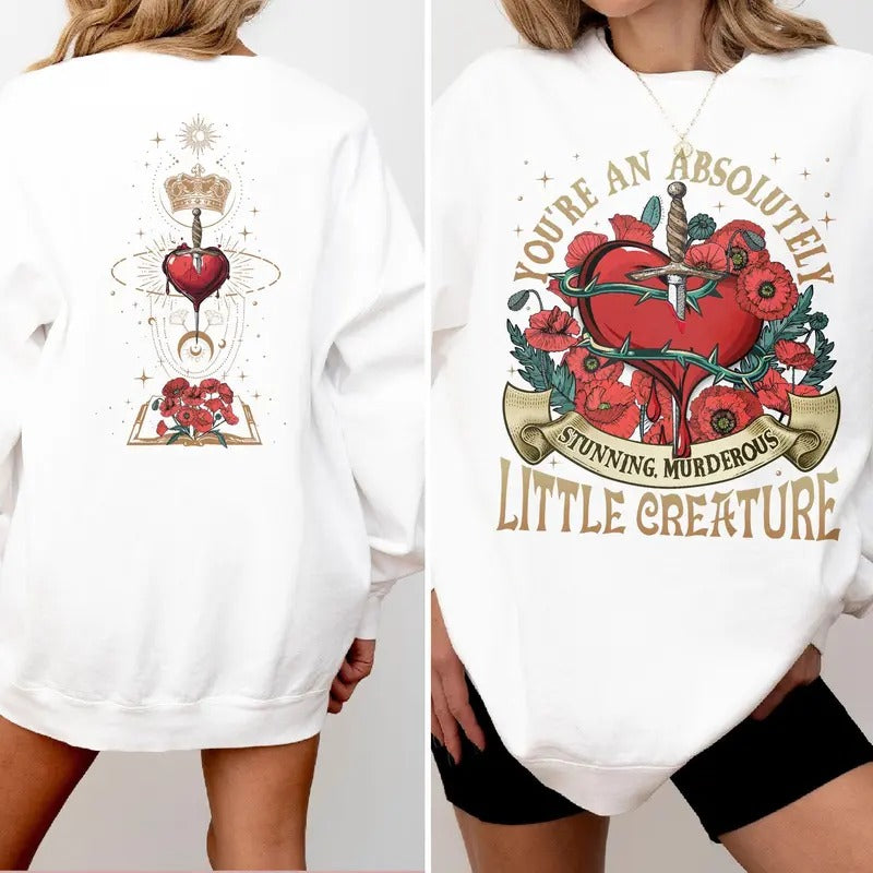 Stunning Murderous Creature Sweatshirt, Poppy And Casteel From Blood And Ash Hoodie, FBAA Merch, FBAA, Poppy Queen Of Atlantia Womenswear Soft Crewneck Pullover Long Sleeves Graphic Fabric Sweater