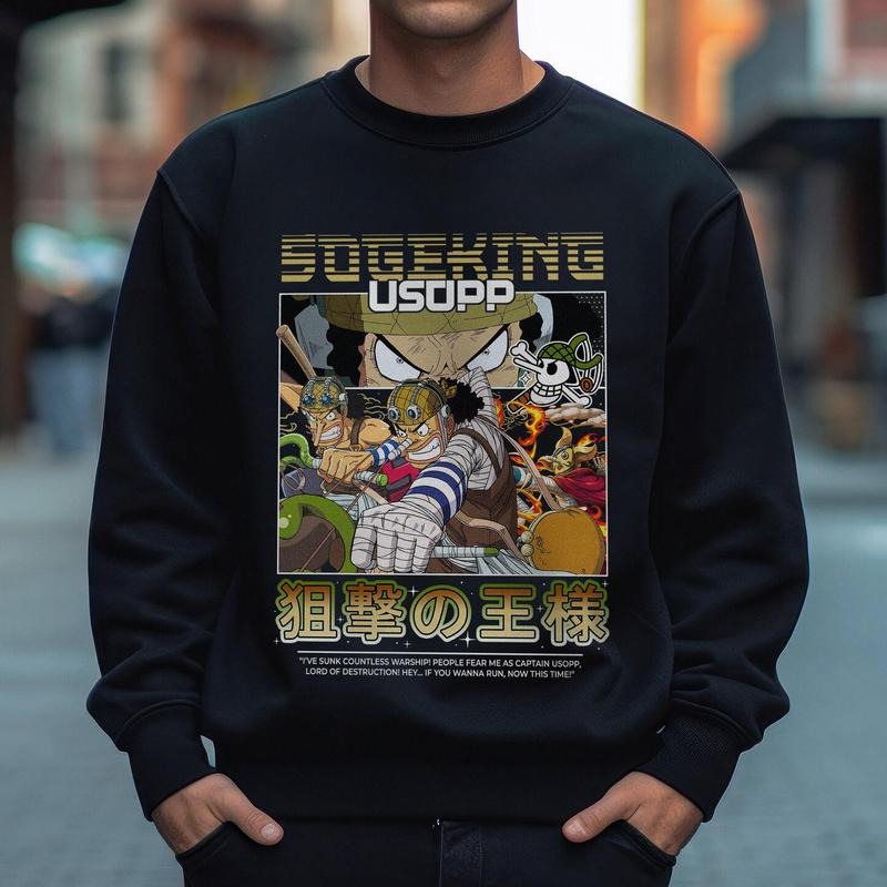 Sugeking Usopp One Piece Premium shirt, Sweatshirt, Hoodie, Youth T-shirt, Vintage Anime One Piece Shirt, Anime Manga Shirt, Shirt for Anime Lover, Graphic Anime Tee, Japanese Anime Tees 240220901 Cotton Menswear Cotton Menswear Soft Top Human Round Neck