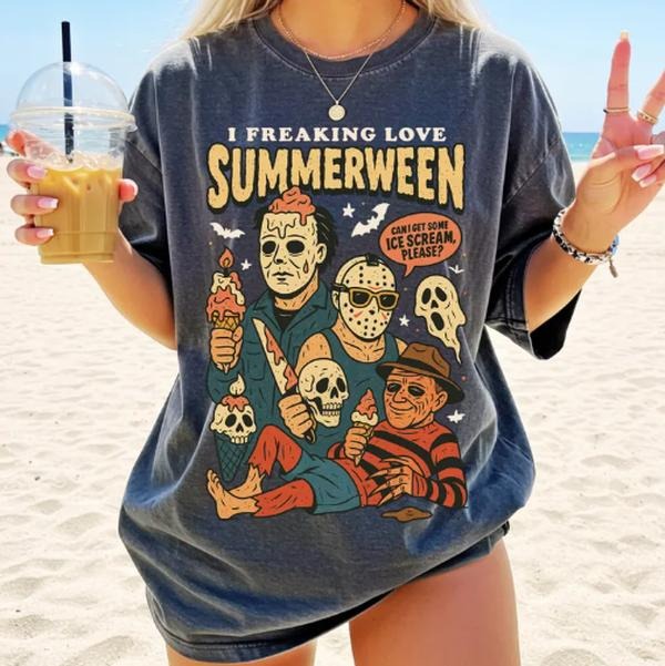 Summer Halloween Tshirt, I Freaking Love Summer Tshirt, Funny Halloween Funny, Horror Characters, Halloween in Summer