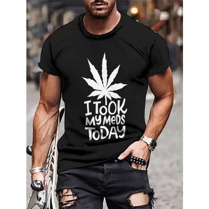 Summer Leaf Graphic Print T-Shirt for Men - Crew Neck, Short Sleeve, Slight Stretch, Polyester Fabric, Machine Washable, Casual Tee for Outdoor Activities Made in USA