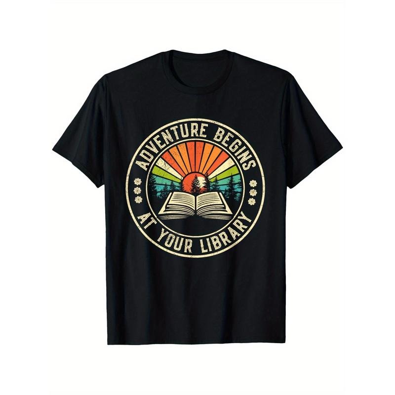 Summer Reading Adventure Begins" Graphic Tee - 100% Cotton,, Perfect Gift for Book Lovers, Machine Washable, Casual Fit, Black, Sizes S-XXXL, Best for Christmas, Perfect for Thanksgiving Made in USA