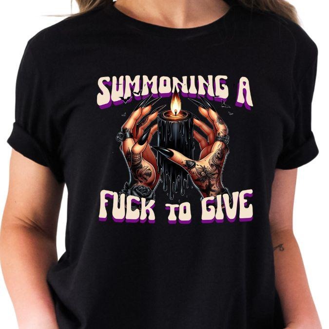 Summong a F7ck to Give Grunge Inspired T-Shirt for Women, Halloween Themed Graphic Tee, Black Candle Shirt with Offensive Saying, Adult Homor, Womenswear, Cotton, Comfortable