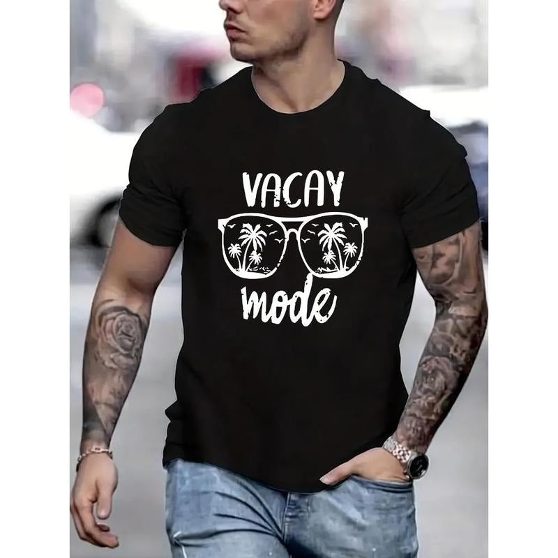 Sunglasses Graphic Print T-shirt Men's Casual Style Summer and Autumn Slightly Elastic Round Neck T-shirt Made in USA
