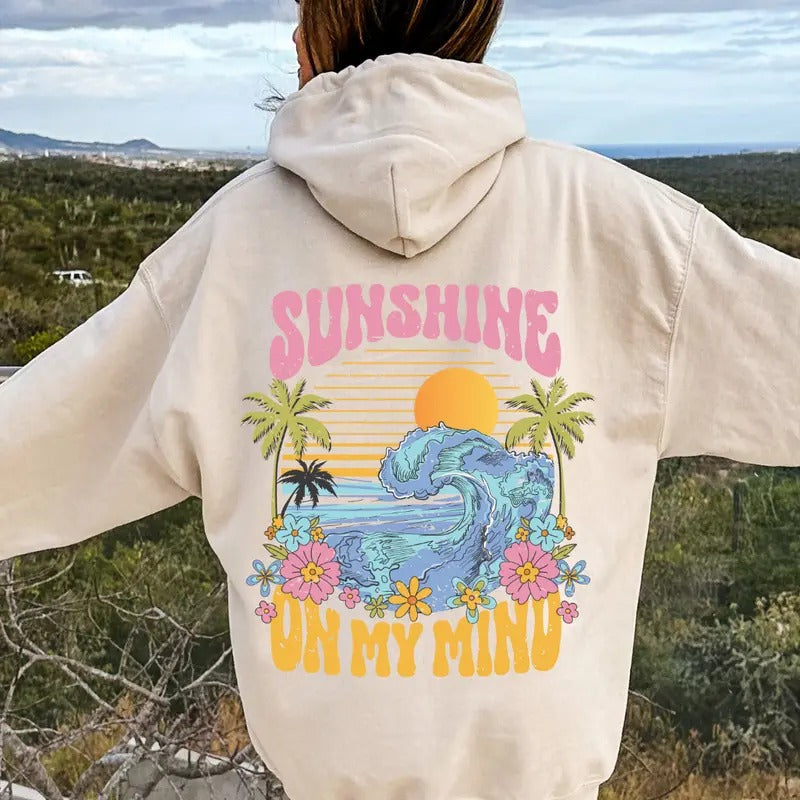 Sunshine on my mind Graphic Hoodie, Cotton Casual Oversized Hoodie, Sunset Hoodie, Beach Hoodie, Womens Sweatshirt Womenswear Polyester Tops Sweaters Underwear Yarn