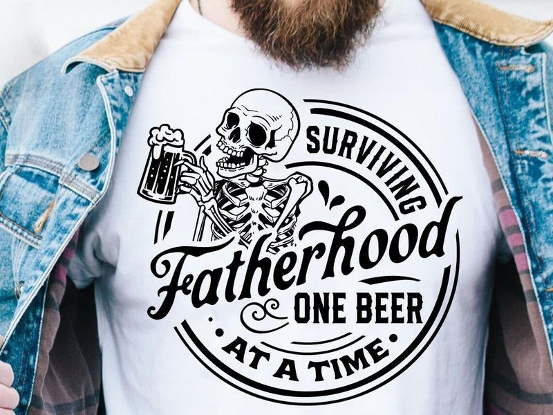 Surviving Fatherhood One Beer at a Time Shirt for Men Funny Dad Gift Father's Day Unisex 100% Cotton