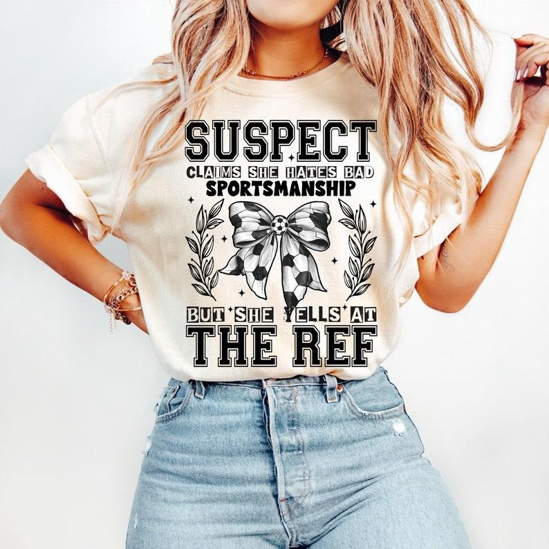 Suspect Claims Soccer, Soccer Coquette, Game Day, Retro Soccer Bow, Funny Soccer Mama Tshirtstyle{n002}2