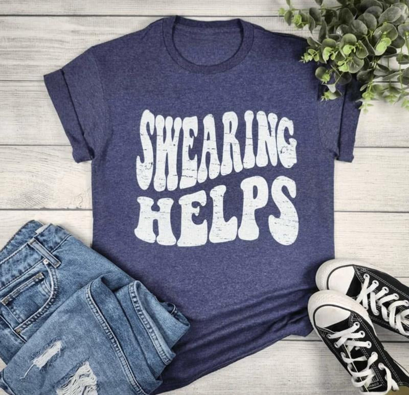 Swearing Helps Graphic Tee Summer Shirts Menswear Top Underwear Man Tshirt Streetwear Tropical Crewneck Round Neck Casual