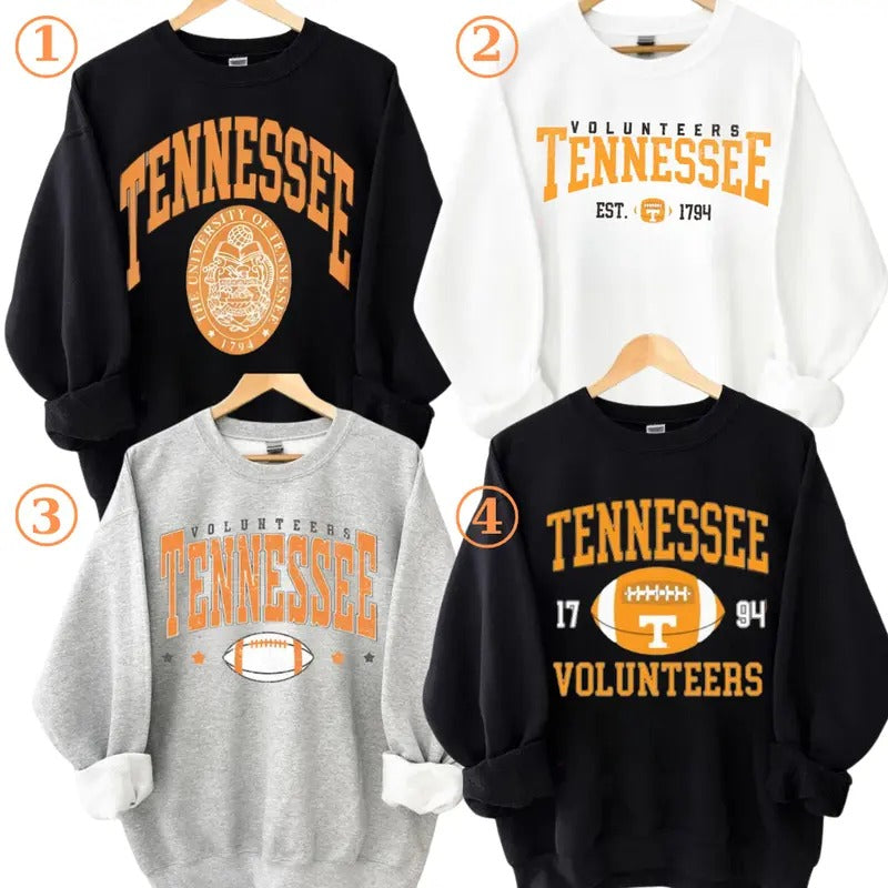 TN Varsity Vintage Tee Sweatshirt, Casual Sports Sweatshirt Gift for Sports Fans, Tennessee Volunteers men's  sweatshirts