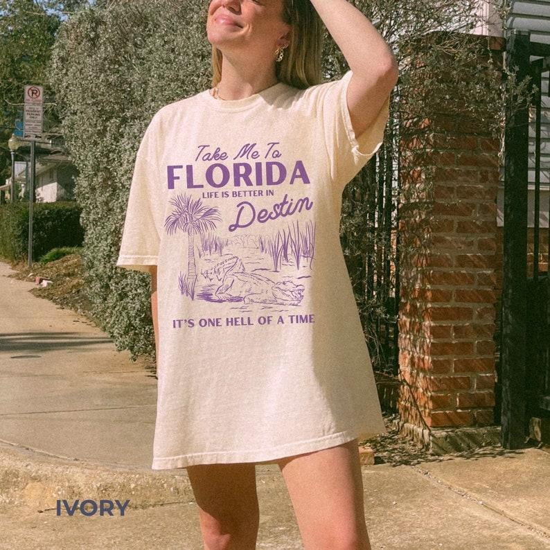 Take Me to Florida Shirt Destin FL Alligator Shirt Downtown Girl Coconut Girl Salty Granola Girl Tour Outfit Concert Tee  Plus Womenswear Cotton
