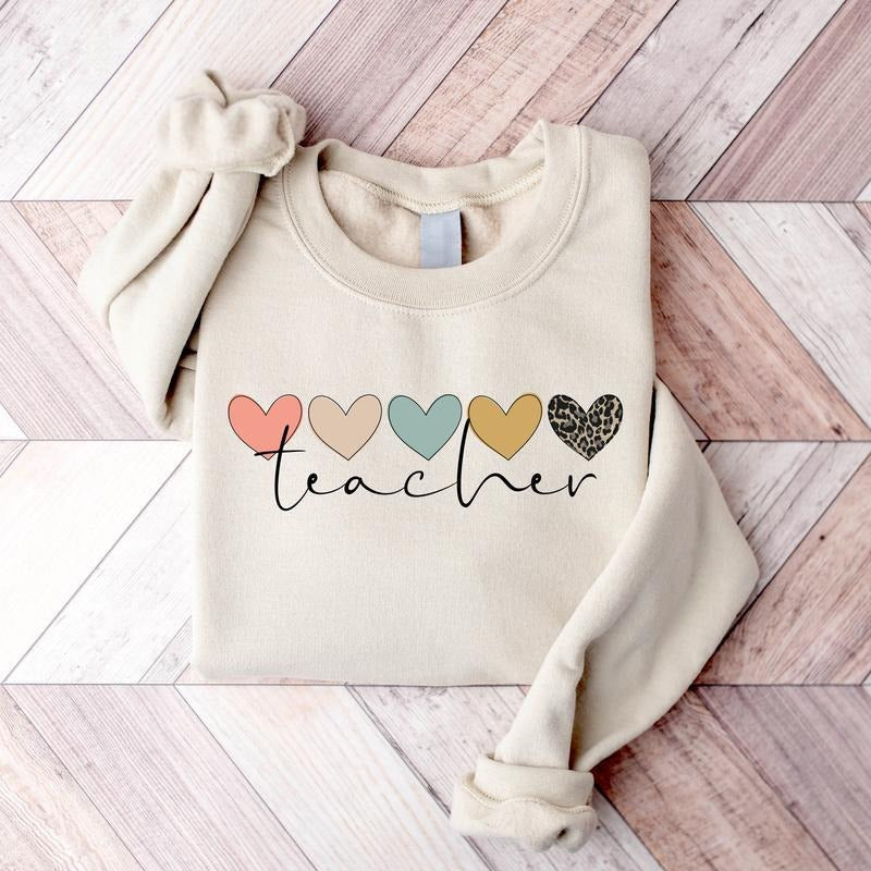 Teacher Appreciation Sweatshirt, Teacher Leopard Heart Sweatshirt, Funny Teacher Sweatshirt, Team Teacher Gifts, Elementary School Teacher Sweatshirt