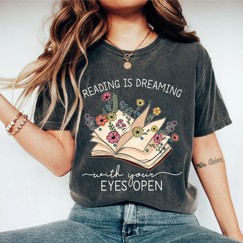 Teacher Shirt, Librarian Book Lover Shirt, Reading Is Dreaming With Your Eyes Open Shirt, Gift For Librarian, Book Lover Shirt, Graphic Tee Reading Shirt, Back to School Tee, Books Shirt ,Teacher Gift, School Librarian Tee, Women Top