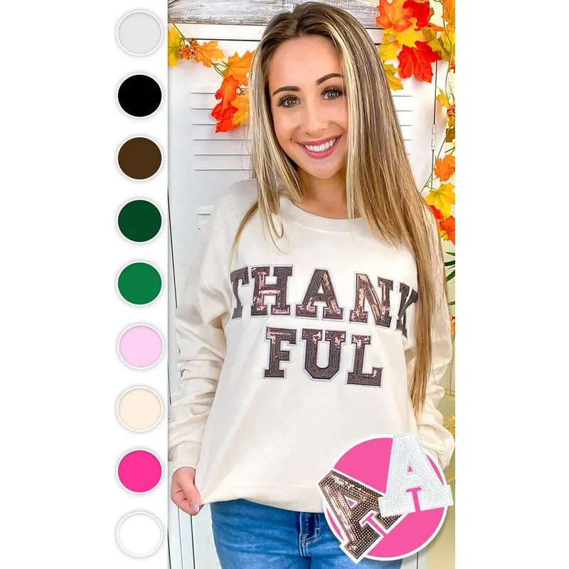 Thankful Sequin Graphic Sweatshirt