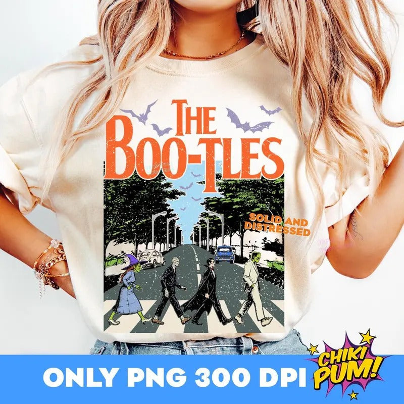 The Boo-tles Halloween Funny Parody Abbey Road Halloween Monsters Vampire Witch Mummyspooky Season Shirt Design