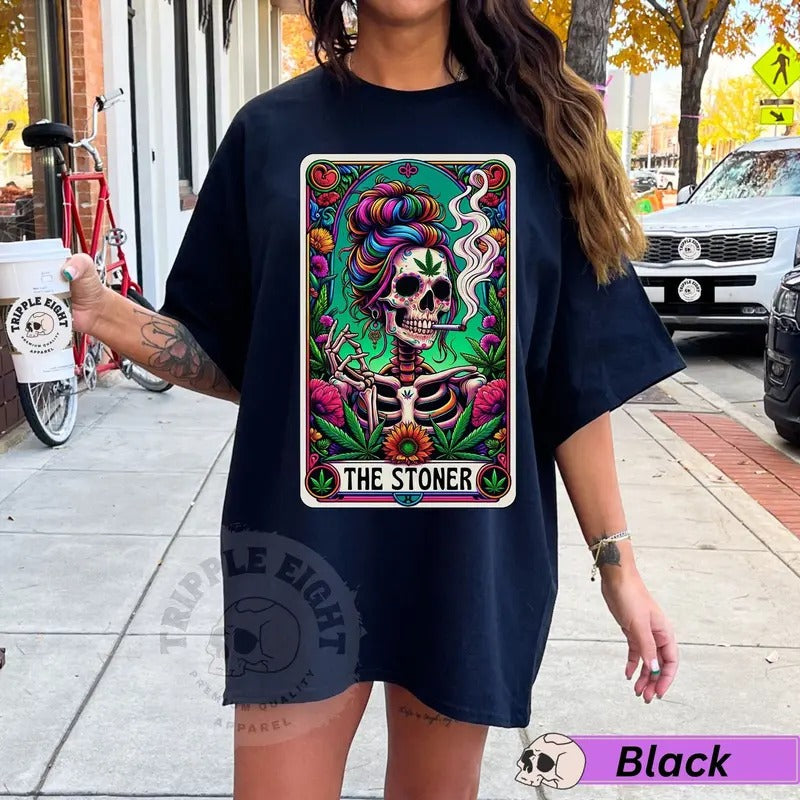 The Stoner Skeleton Tarot Card Shirt Funny 420 Cannabis Shirt Colorful Witchy Weed Pot Smoker T-shirt The Stoner Tarot Card Cannabis