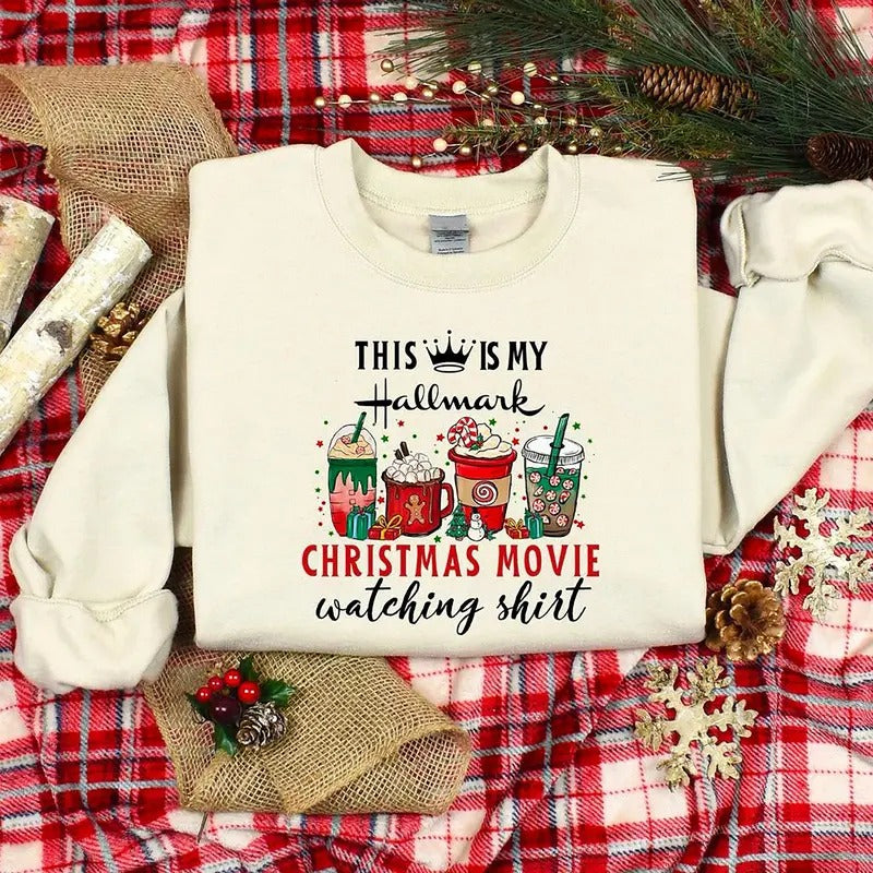 This Is My Movie Watching Sweatshirts, Christmas Movie Shirt, Vintage Christmas Shirt, Retro Christmas Sweatshirt, Red Truck Carrying Christmas Tree Shirt, Back To 80s 90s Christmas