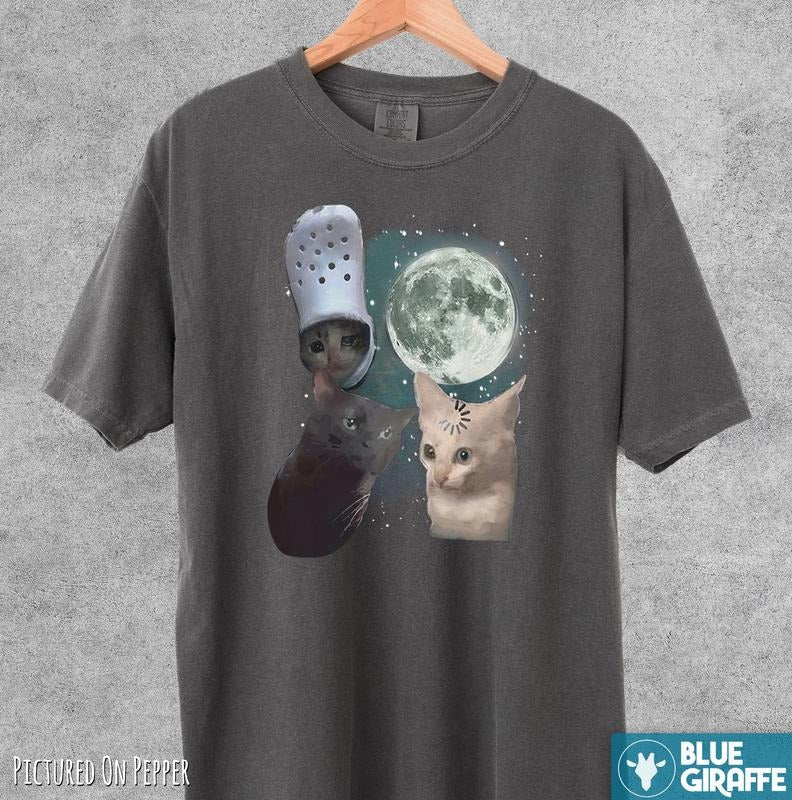 Three Cats Moon Retro T-Shirt, Meme Comfort Colors Graphic Tee