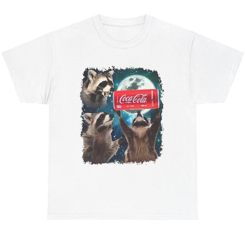 Three Raccoons Coca Cola Graphic T-shirts, Retro 90s Funny Meme Raccoons Cute Coca Tee, Sweatshirt, Hoodie, Top Cotton Menswear Streetwear Casual