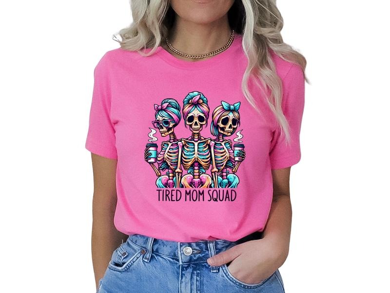 Tired Mom Squad Skeleton Graphic Women's Top - T-Shirt or Sweatshirt