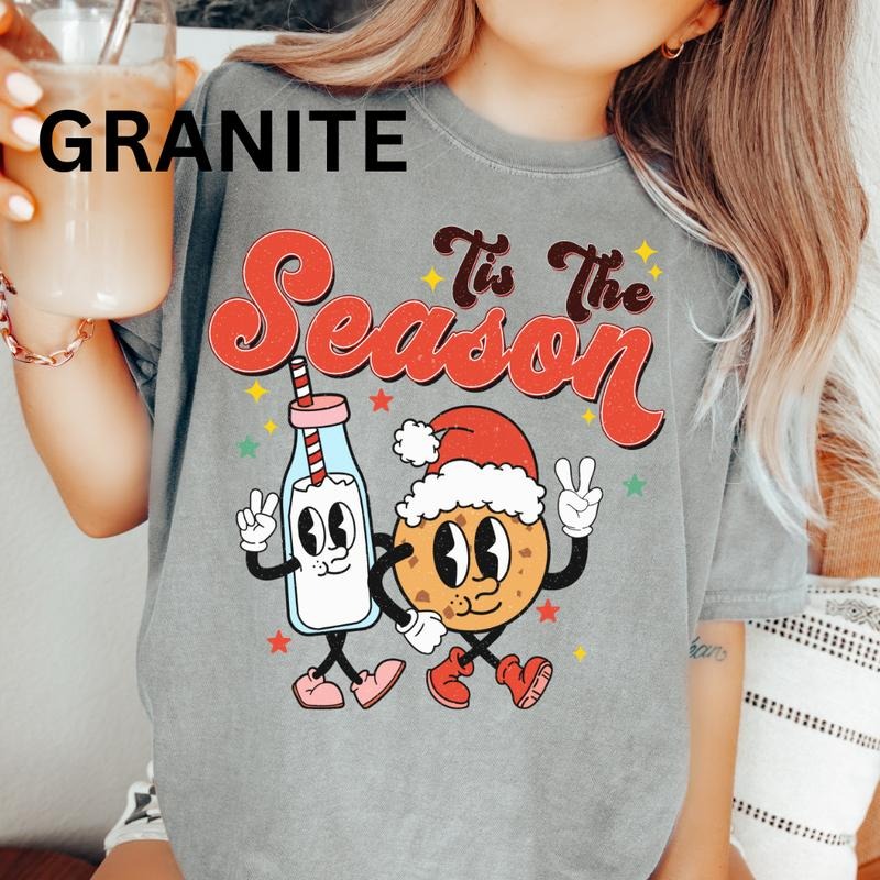 Tis The Season Christmas Tshirt, Cookies and Milk Christmas Graphic shirt, Comfort Colors T-shirt, Oversized Christmas T-shirt, Graphic Christmas tshirt, Christmas Gift for Women, Lady Tshirt Top