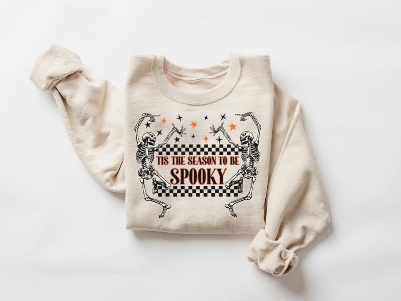 Tis The Season To Be Spooky Sweatshirt, Spooky Season Sweatshirt, Skeleton Dancing Halloween Shirt, Halloween Party Shirt, Funny Halloween Shirt, Gift For Halloween, Fall Sweatshirt