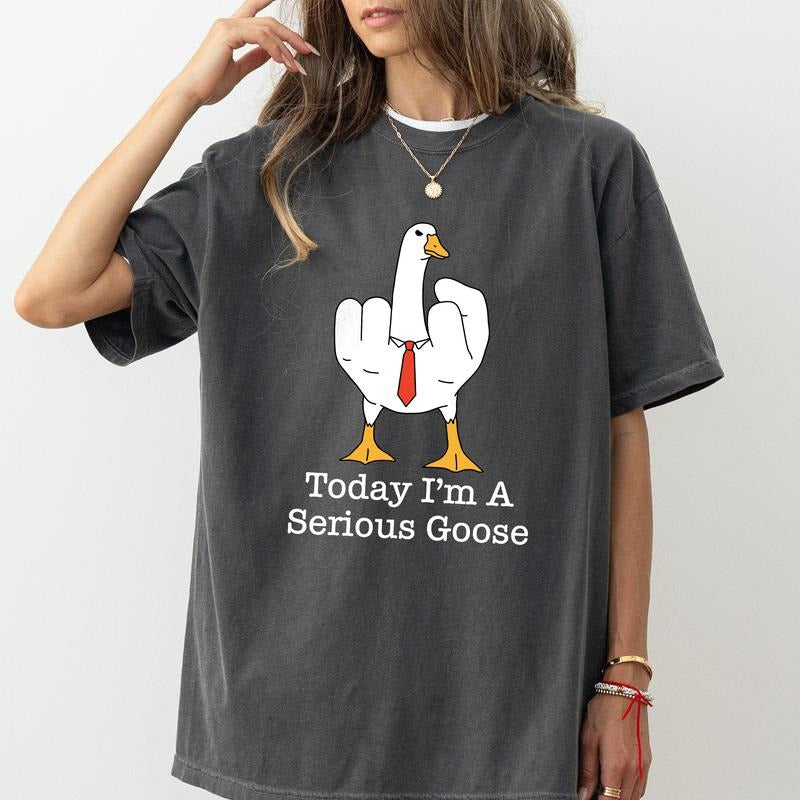 Today I'm A Serious Goose Shirt, Funny Silly Goose Graphic Tee Women, Silliest Goose Printed T-shirt, Meme Goose Bumps Top, Comfort Shirt Casual Style, Cotton Fabric Outfit, Gift For Women, Womenswear Cotton Fabric Relaxed Chic Style