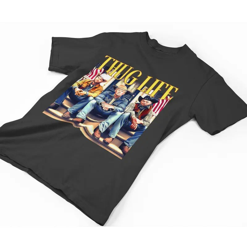 Trump Vance Elon Musk Thuglife Shirt Hoodie, Trump for President 2024 Dark MAGA Graphic Printed Unisex Cotton T-Shirt