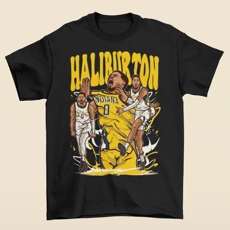 Tyrese Haliburton Cartoon Style Indiana Basketball T-Shirt, Homage Retro Classic Graphic Tee, Basketball Lover Player Shirt, Gift  or Men, for Women