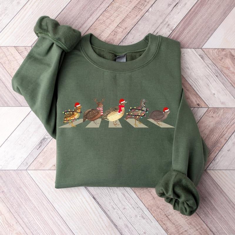 Unisex Quail Birds Christmas Sweatshirt & Shirt, Classic Fit, True to Size, 100% Cotton - Fabric Crewneck Menswear