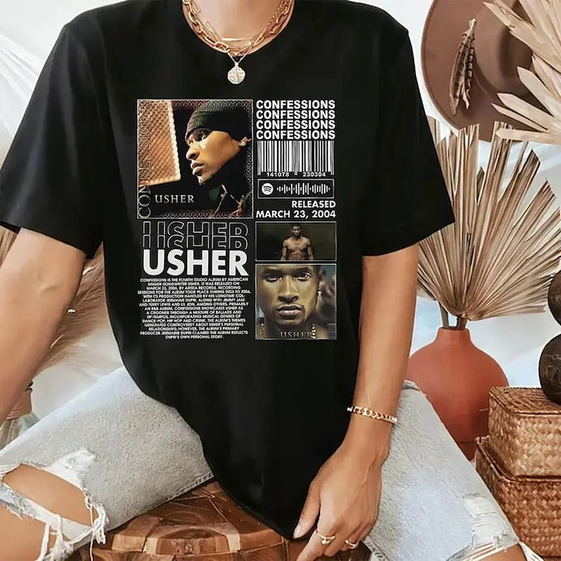 Usherr Rap 90s Tee, Vintage Rap Hip Hop Clothing, Tour Concert Outfit, Unisex Short Sleeve Tee Shirt, Casual Clothing