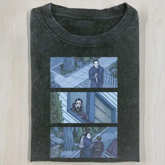 VINTAGE HALLOWEEN GRAPHIC T-SHIRT, Ghost Face X Michael Myers Shirt, Horror Movie Shirt, Horror Character, Funny Halloween Shirt, Unisex T-Shirt, Gift For Men Women
