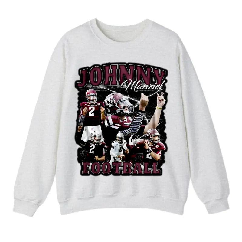 Vintage 90s Graphic Style Johnny Manziel T-shirt Johnny Manziel Tee Retro Johnny Manziel Sweatshirt Football T-shirt, Sweatshirt  Classic Cotton