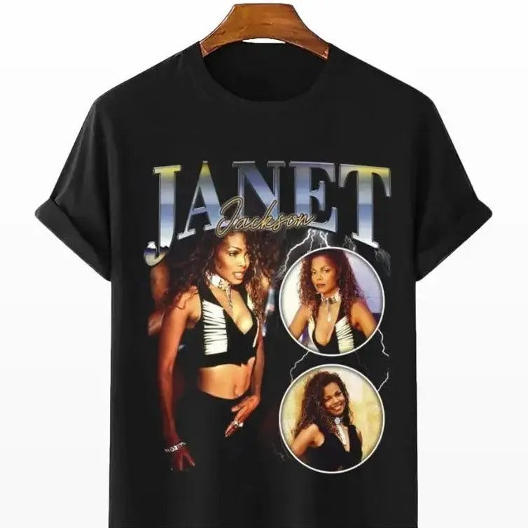 Vintage 90s Janet Jackson Vintage Fan Gift T-Shirt Top For Men Women Womenswear Top Shortsleeve Streetwear Round Neck Tee Shirt