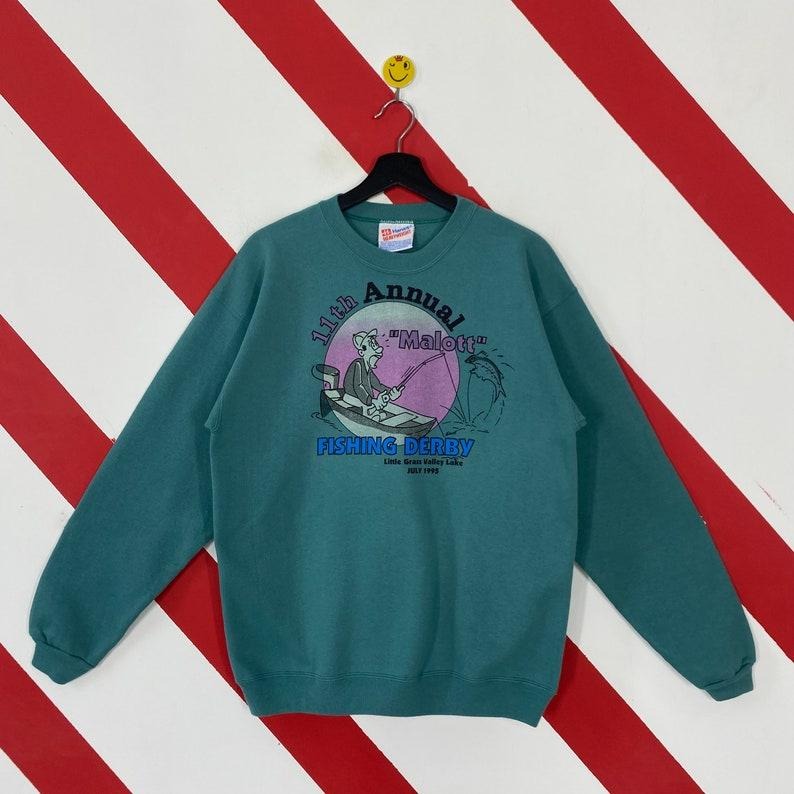 Vintage 90s Outdoor Outfitters Sweatshirt Fish Crewneck Great American Sweater Pullover Lake And Timber Fish Print Logo Menswear Athletic