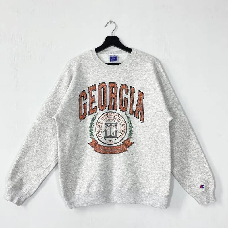 Vintage 90s University Georgia Sweatshirt University Georgia Crewneck Georgia Sweater Pullover Georgia Bulldogs Print Logo Menswear Athletic Unisex