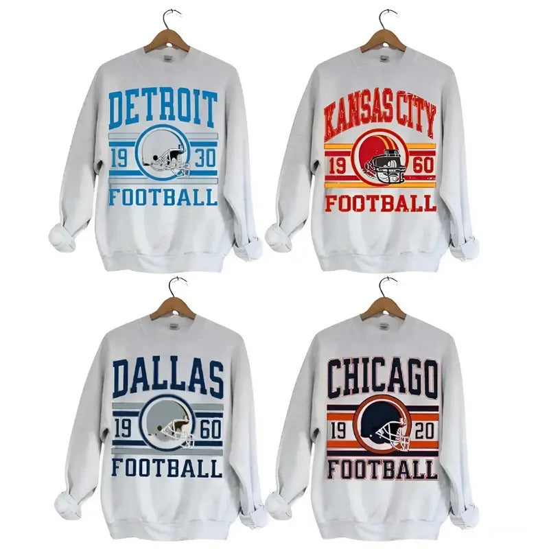 Vintage All Team Football Ash Gray Sweatshirt, Men And Women Sweatshirt, Unisex Sweater, Sporty Stylish Underwear Athletic Vibe Casual Classic