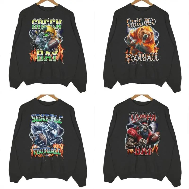 Vintage All Team Football Halloween Black Color Sweatshirt, Big Word Logo for Football Fan, Game Day Classic Sport Graphic Sweatshirt, Sport Shirt