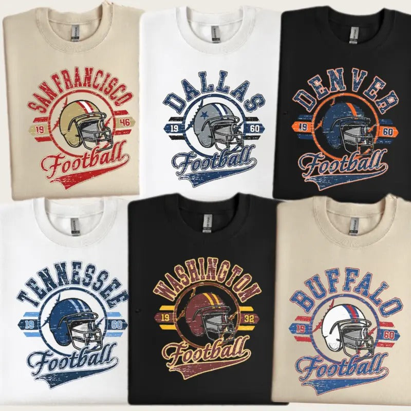 Vintage All Teams Football Sweatshirt - Dallas, Kansas City, Philadelphia, New York - Classic, Cotton - Menswear, Embroidered Hoodie Spandex