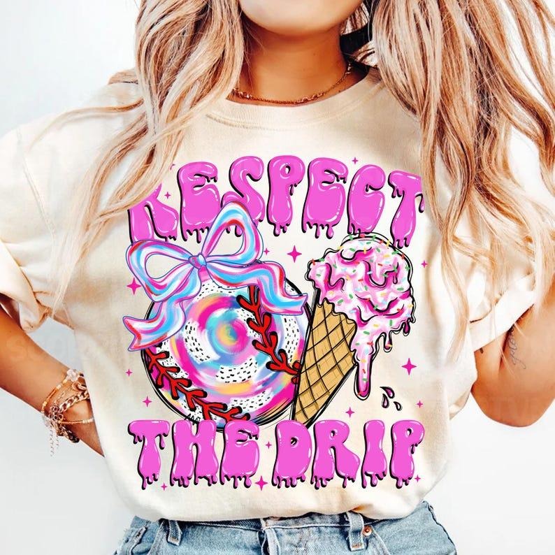 Vintage Baseball Mama Tee, Ice Cream Cone Drip Shirt, Game Ready Fashion